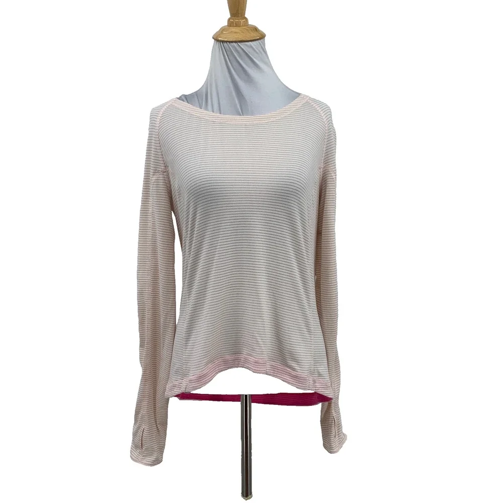 Lululemon Shirt Womens 6 Light Pink Stripe Silver Lining Long Sleeve Cutout Back